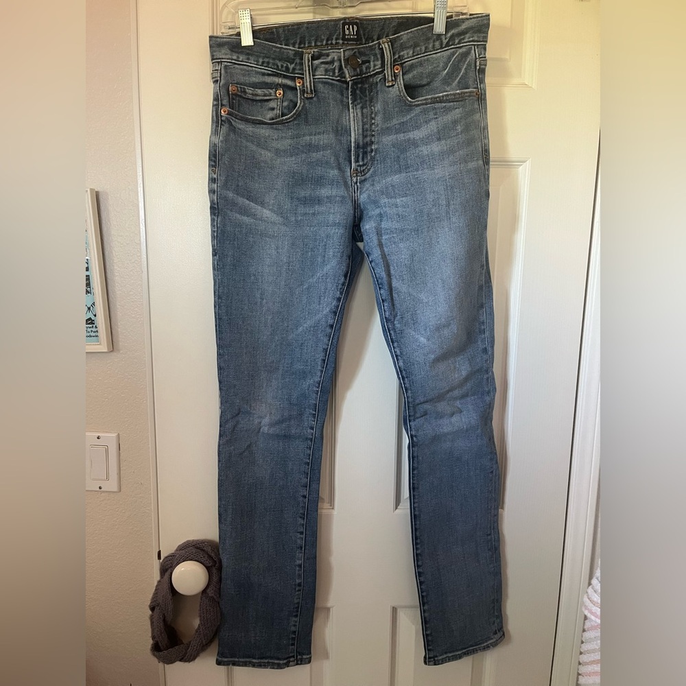 gap 1969 denim men’s mid wash slim leg denim blue jeans